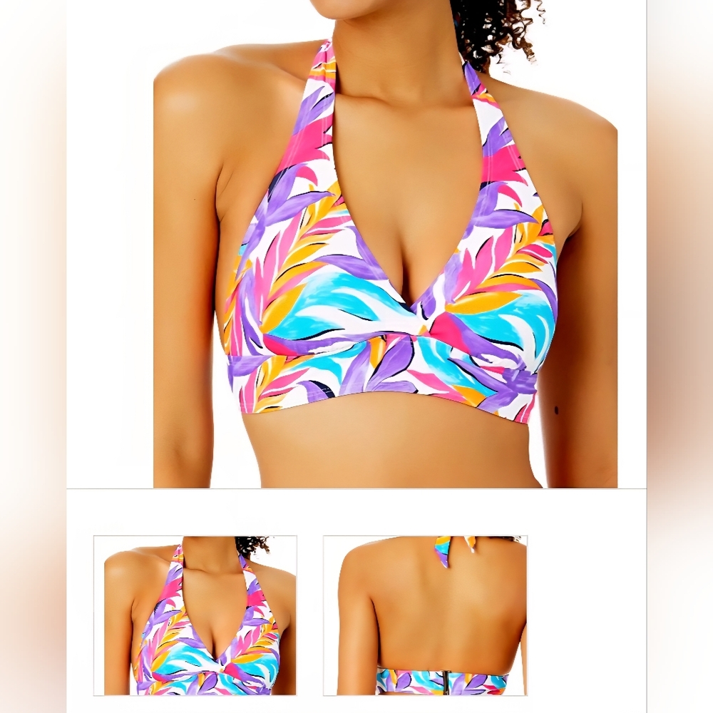 Anne Cole Marilyn Printed Halter Bikini Top, M & D